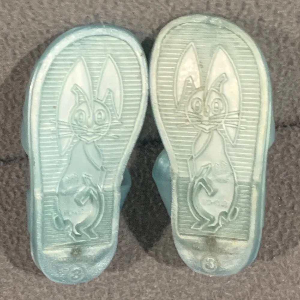 Vintage Jelly Sandals Girls Size 3 Blue T-Strap Cage Toe Retro Shoes USA